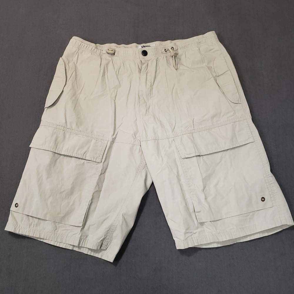 Old Navy Cargo Shorts Mens L Beige Khaki Cotton Elastic Waist Drawstring Vintage